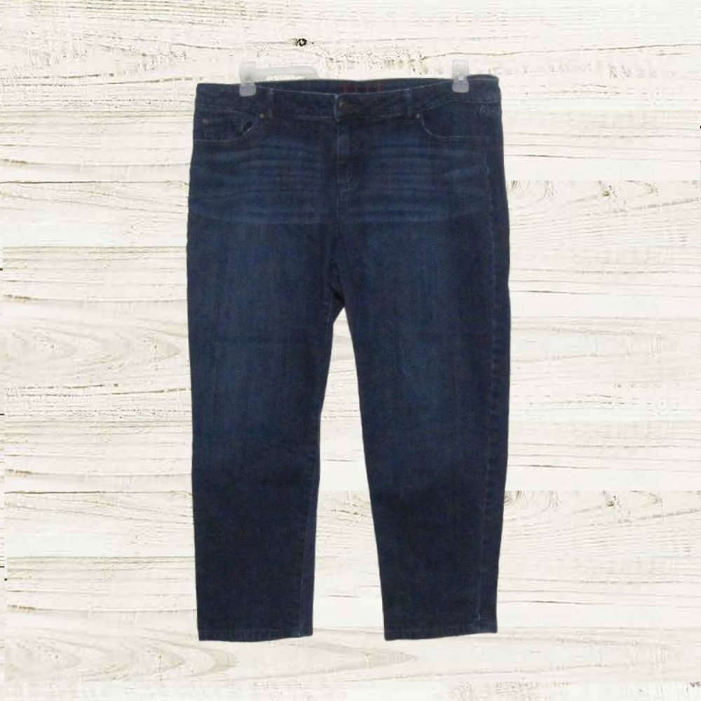 Elle paris womens jeans size 16S blue denim dark wash straight legs